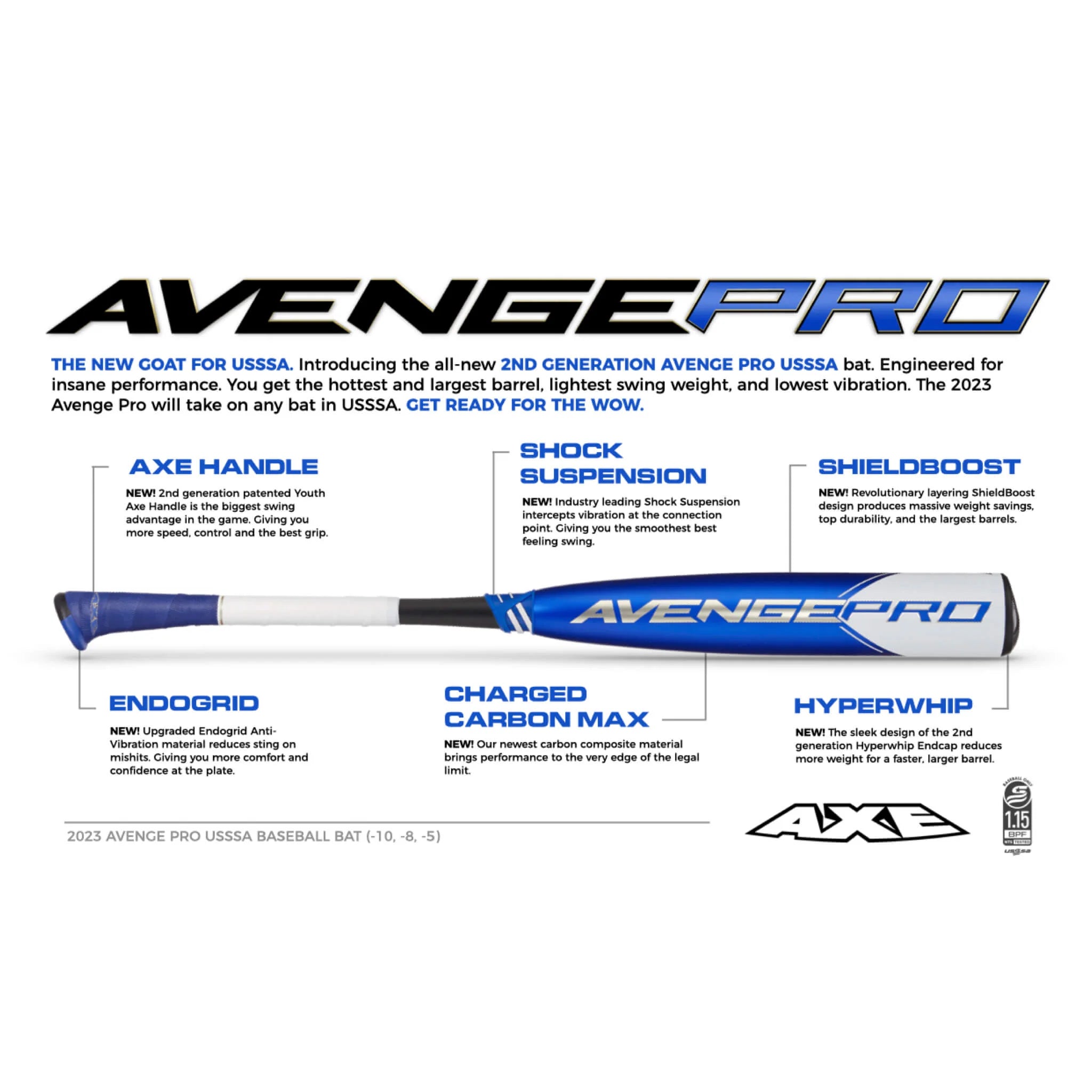 AXE 2023 AVENGE PRO USSSA (-10) 2-3/4" BASEBALL BAT